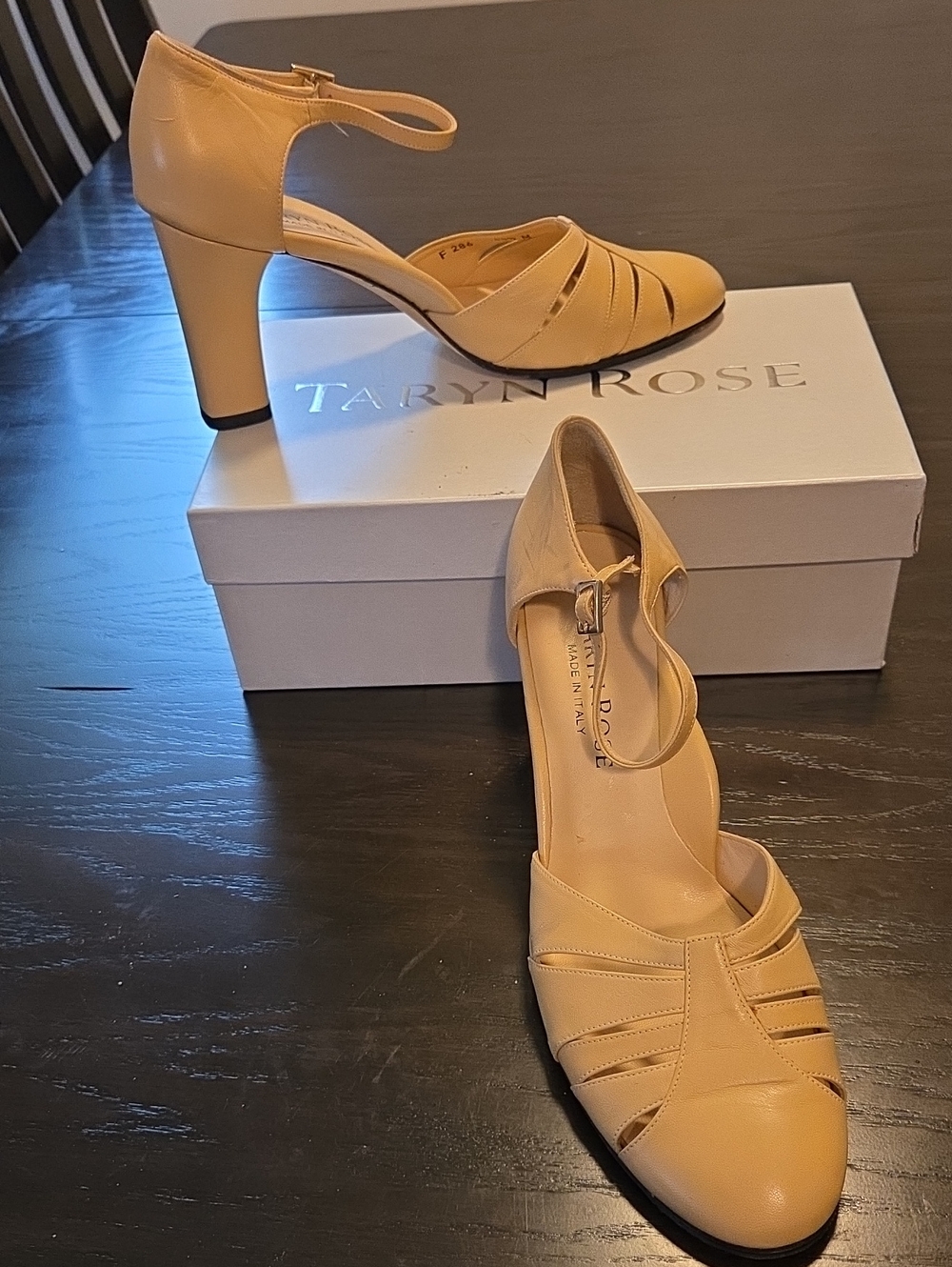 Taryn Rose Beige Ankle-Strap Leather Heels